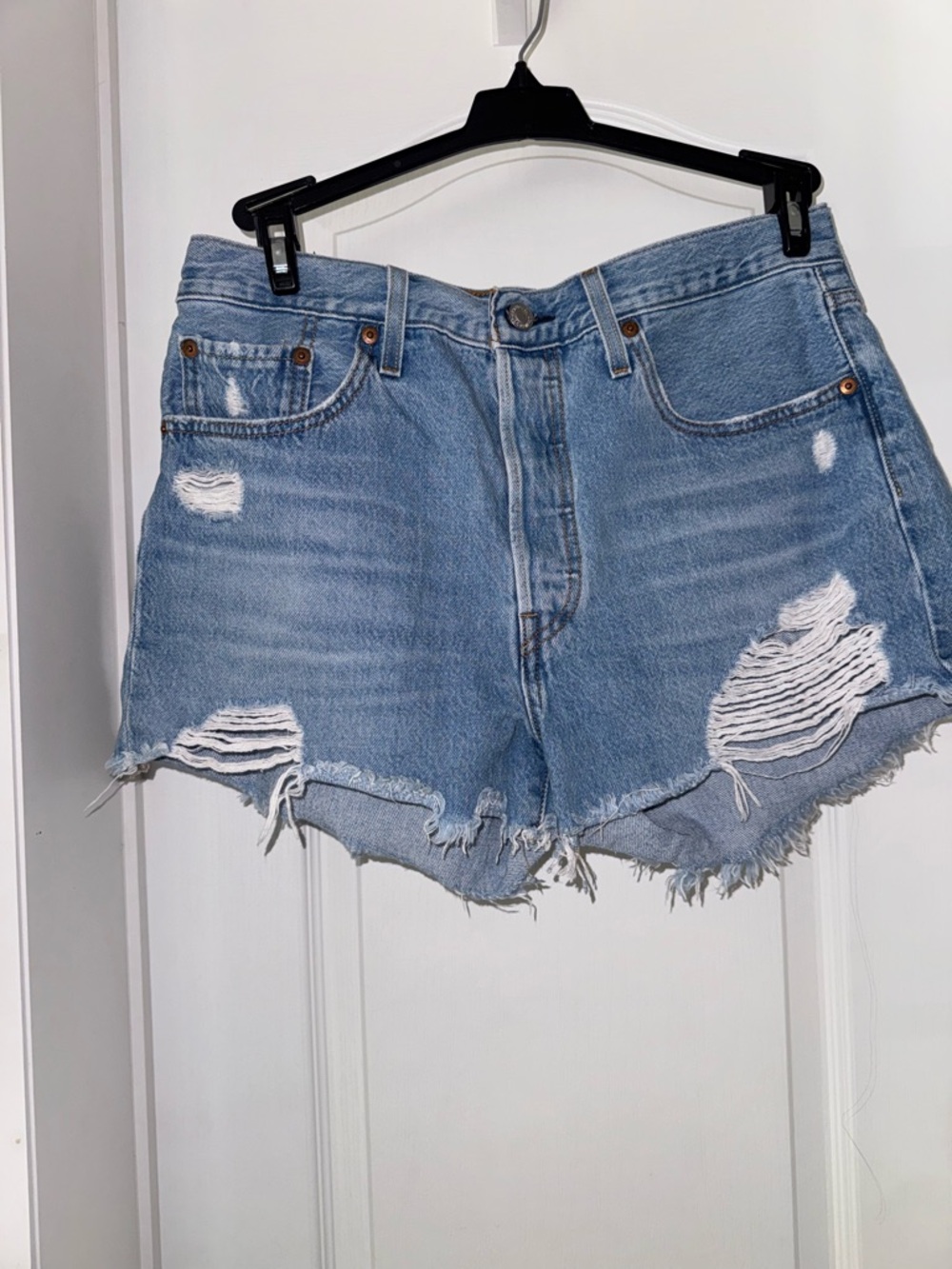 Light Blue Distressed High-Rise Denim Shorts for Women